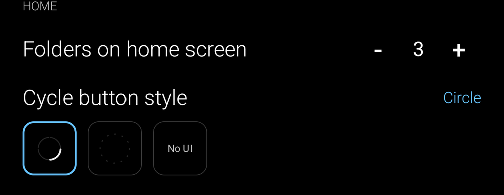 Home cycle settings showing folder count and cycle button style