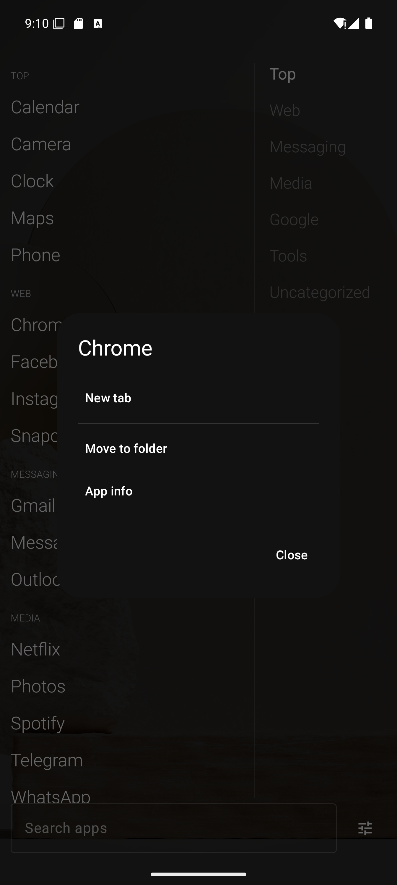 Long-press shortcut menu